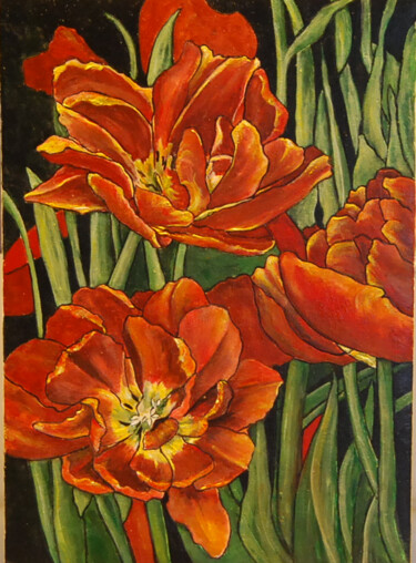 Peinture intitulée "tulipes-icone.jpg" par Catherine Digue - Turpin, Œuvre d'art originale