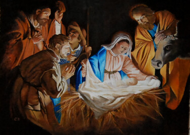 Painting titled "nativite3.png" by Catherine Digue - Turpin, Original Artwork, Gouache