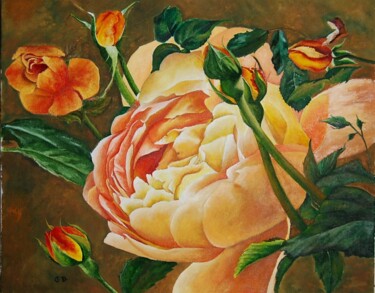 Peinture intitulée "roman-de-roses1.jpg" par Catherine Digue - Turpin, Œuvre d'art originale