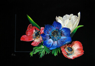 Peinture intitulée "anémones et tulipeà…" par Catherine Digue - Turpin, Œuvre d'art originale, Gouache