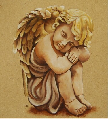 Schilderij getiteld "angelot endormi.jpg" door Catherine Digue - Turpin, Origineel Kunstwerk, Gouache