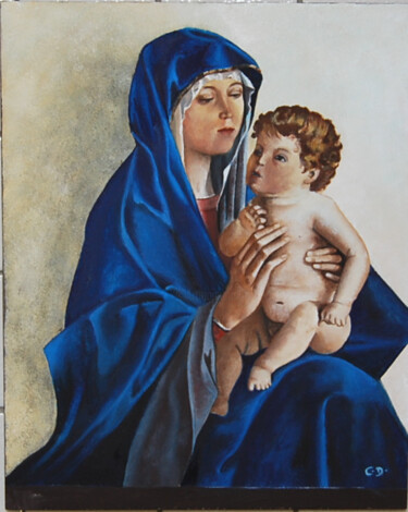 Pintura titulada "madone-bellini.png" por Catherine Digue - Turpin, Obra de arte original, Gouache