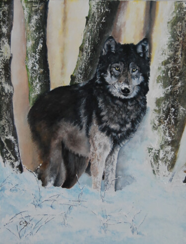 Peinture intitulée "loup-y-es-tu.png" par Catherine Digue - Turpin, Œuvre d'art originale, Gouache