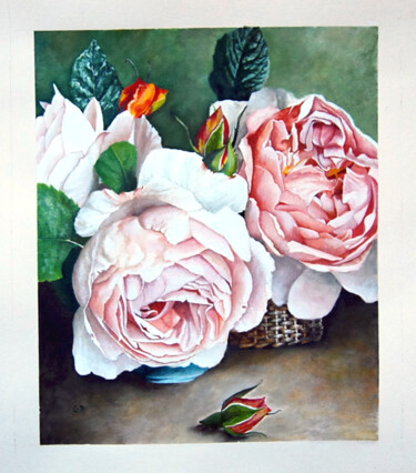 Painting titled "les-roses-de-lulu1.…" by Catherine Digue - Turpin, Original Artwork, Gouache