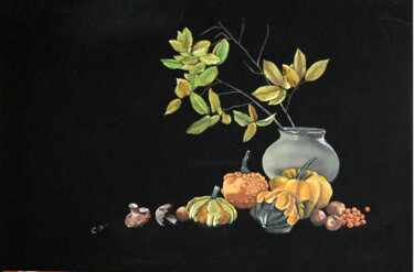 Painting titled "les-coloquintes.png" by Catherine Digue - Turpin, Original Artwork, Gouache