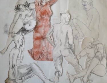 Disegno intitolato ""COMPOSITION DE NUS…" da Catherine Drouin-Goutal, Opera d'arte originale, Pastello
