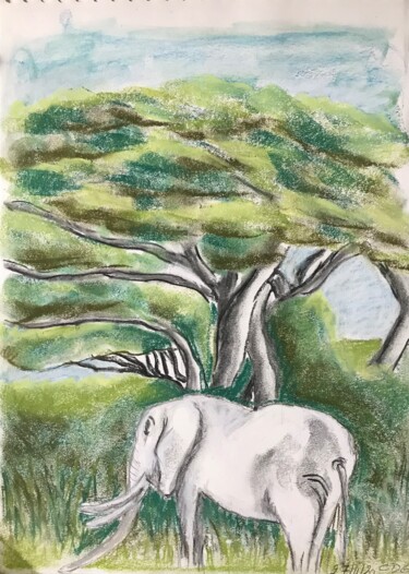 Drawing titled ""ELEPHANT DANS LA S…" by Catherine Drouin-Goutal, Original Artwork, Pastel