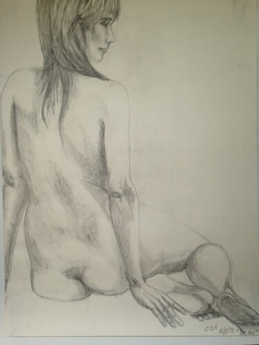 Drawing titled ""FEMME NUE ASSISE D…" by Catherine Drouin-Goutal, Original Artwork, Conté