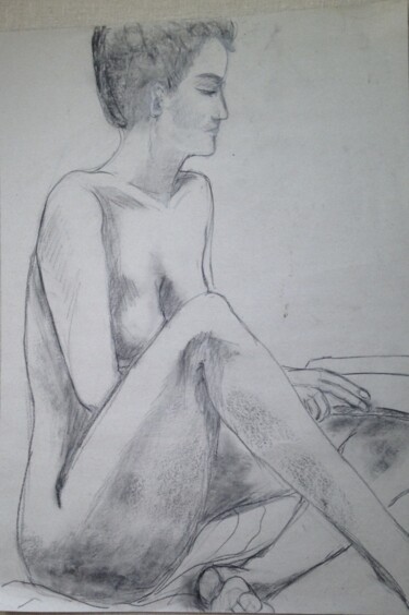 Dessin intitulée ""Etude de femme  en…" par Catherine Drouin-Goutal, Œuvre d'art originale, Conté