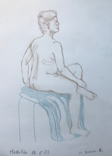 Рисунок под названием ""Nue de femme assis…" - Catherine Drouin-Goutal, Подлинное произведение искусства, Карандаш