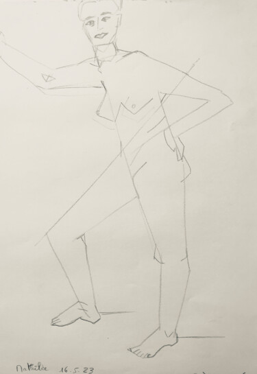 Drawing titled ""Nue féminin debout…" by Catherine Drouin-Goutal, Original Artwork, Pencil