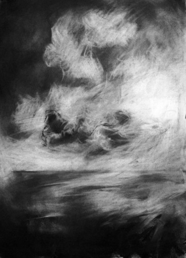 Σχέδιο με τίτλο "CIEL.OCEAN.NUAGE." από Catherine Duchêne, Αυθεντικά έργα τέχνης, Κάρβουνο