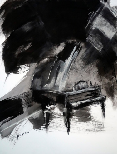 Dessin intitulée "Piano Jazz" par Catherine Duchêne, Œuvre d'art originale, Encre