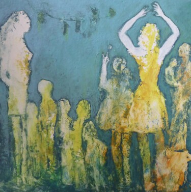 Painting titled "Fête d'école" by Catherine Dufrene (Katy), Original Artwork, Acrylic Mounted on Wood Panel