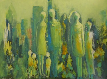 Painting titled "Les citadins" by Catherine Dufrene (Katy), Original Artwork, Oil
