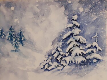 Peinture intitulée "Chute de neige" par Catherine Dufrene (Katy), Œuvre d'art originale, Aquarelle