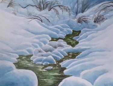 Peinture intitulée "Torrent en montagne" par Catherine Dufrene (Katy), Œuvre d'art originale, Aquarelle