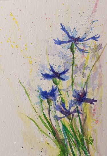 Peinture intitulée "Bleuets" par Catherine Dufrene (Katy), Œuvre d'art originale, Aquarelle