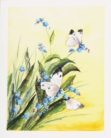Painting titled "Papillonade" by Catherine Dufrene (Katy), Original Artwork, Watercolor