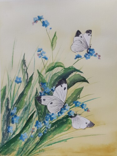 Painting titled "Papillonade 1" by Catherine Dufrene (Katy), Original Artwork, Watercolor