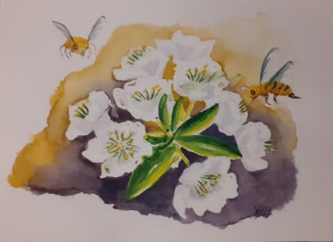 Painting titled "Pollinisateurs d am…" by Catherine Dufrene (Katy), Original Artwork, Watercolor