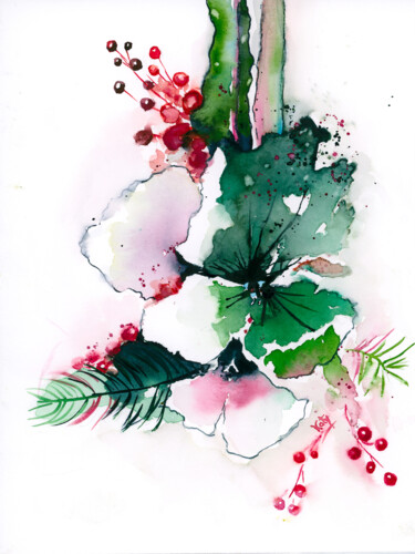 Painting titled "Composition florale" by Catherine Dufrene (Katy), Original Artwork, Watercolor