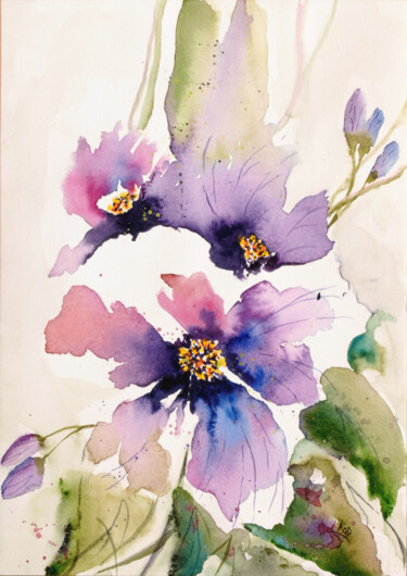Painting titled "Composition florale…" by Catherine Dufrene (Katy), Original Artwork, Watercolor