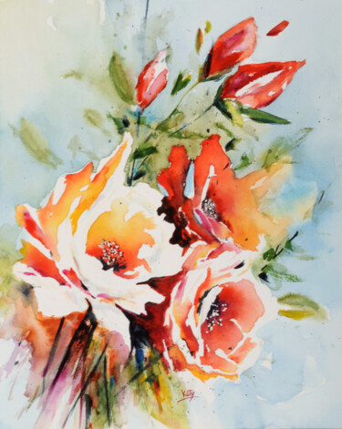 Painting titled "Lumière estivale" by Catherine Dufrene (Katy), Original Artwork, Watercolor
