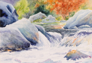 Painting titled "Torrent d automne" by Catherine Dufrene (Katy), Original Artwork, Watercolor