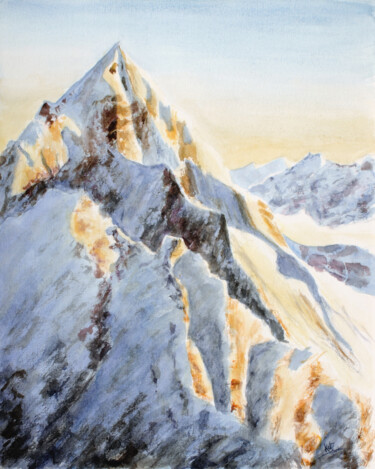 Painting titled "Couchant alpin" by Catherine Dufrene (Katy), Original Artwork, Watercolor
