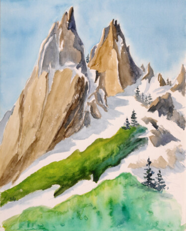 Painting titled "Roches abruptes" by Catherine Dufrene (Katy), Original Artwork, Watercolor