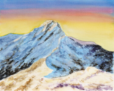 Peinture intitulée "Couchant alpin 1" par Catherine Dufrene (Katy), Œuvre d'art originale, Aquarelle