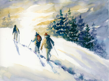 Painting titled "Première neige d au…" by Catherine Dufrene (Katy), Original Artwork, Watercolor