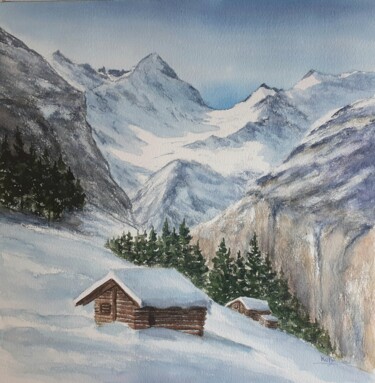 Painting titled "Les chalets" by Catherine Dufrene (Katy), Original Artwork, Watercolor