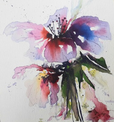 Peinture intitulée "Composition florale…" par Catherine Dufrene (Katy), Œuvre d'art originale, Aquarelle