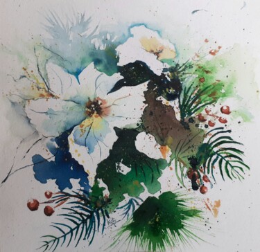 Peinture intitulée "Composition florale…" par Catherine Dufrene (Katy), Œuvre d'art originale, Aquarelle
