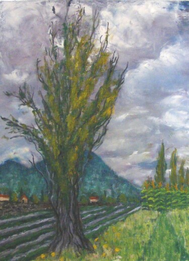 Картина под названием "l 'arbre d'automne…" - Catherine Dufrene (Katy), Подлинное произведение искусства, Масло