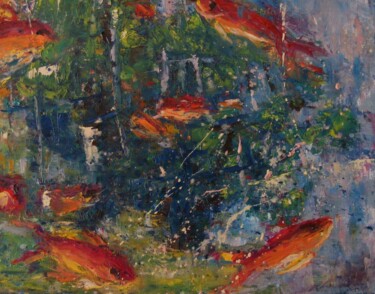 Painting titled "les-poissons-rouges…" by Catherine Dufrene (Katy), Original Artwork, Oil