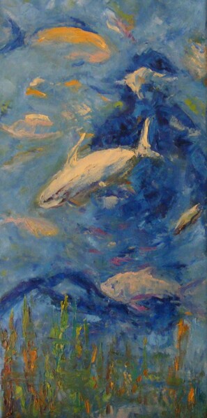 Painting titled "sous-marine" by Catherine Dufrene (Katy), Original Artwork, Oil