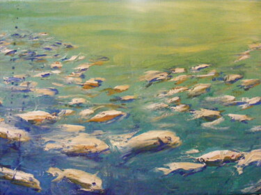 Painting titled "Poissons nageurs" by Catherine Dufrene (Katy), Original Artwork, Oil