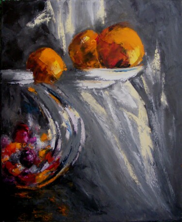 Peinture intitulée "Les trois oranges" par Catherine Dufrene (Katy), Œuvre d'art originale, Huile