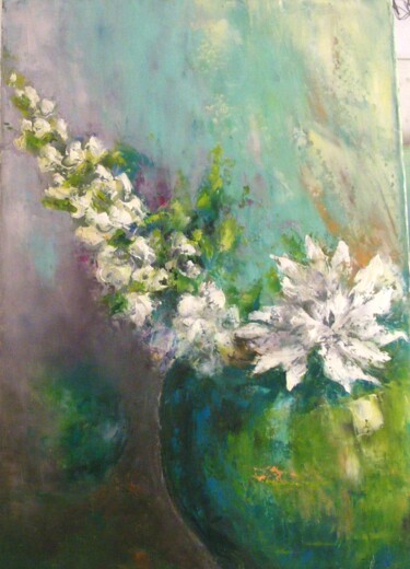Painting titled "Composition florale…" by Catherine Dufrene (Katy), Original Artwork, Oil