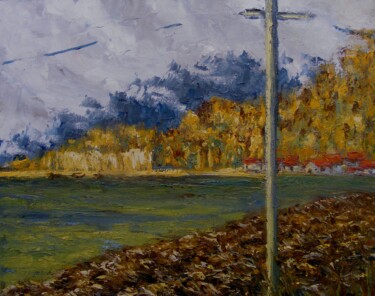 Painting titled "Campagne automnale" by Catherine Dufrene (Katy), Original Artwork, Oil