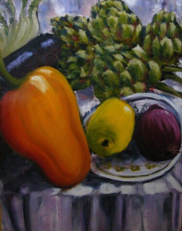 Painting titled "Dans la cuisine" by Catherine Dufrene (Katy), Original Artwork, Oil