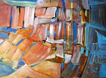 Peinture intitulée "Linges à la terrasse" par Catherine Fabre, Œuvre d'art originale, Huile