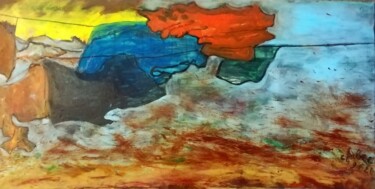 Peinture intitulée "Linge au vent" par Catherine Fabre, Œuvre d'art originale, Huile