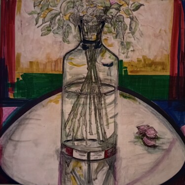 Schilderij getiteld "Rue Jouve II" door Catherine Fabre, Origineel Kunstwerk, Marker Gemonteerd op Frame voor houten brancard