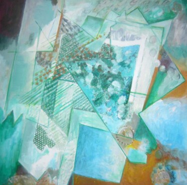 Painting titled "Composition verte,…" by Catherine Faucon, Original Artwork, Oil Mounted on Wood Stretcher frame