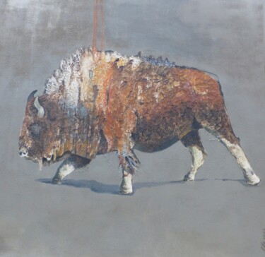 Schilderij getiteld "Bison_Gris" door Catherine Gardon, Origineel Kunstwerk, Acryl