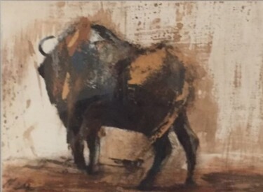 Painting titled "Bison" by Catherine Gardon, Original Artwork, Acrylic Mounted on Other rigid panel